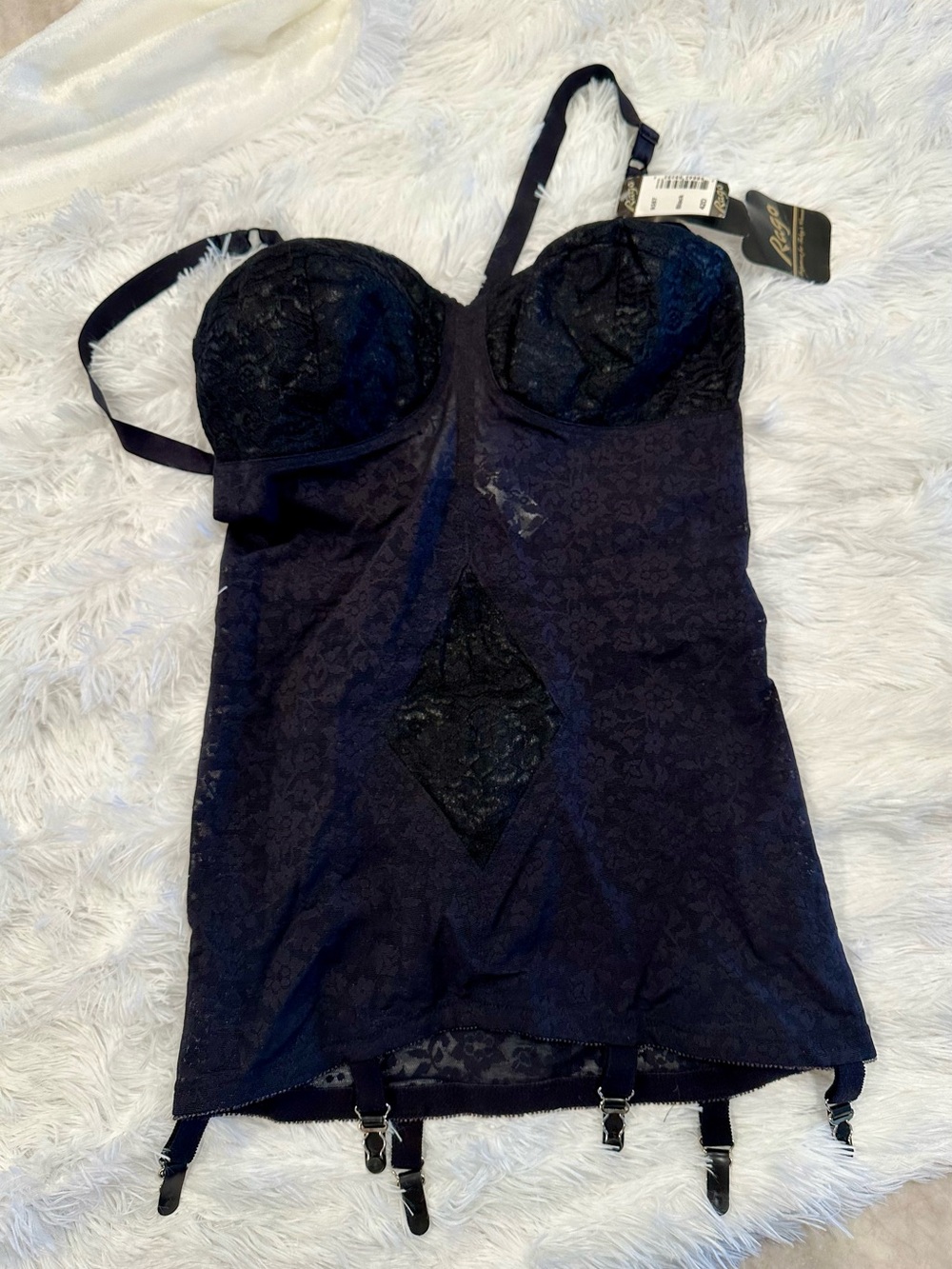 🖤 Rago Style 9357 Black Open Bottom Body Briefer Shapewear w/ Garters 42D